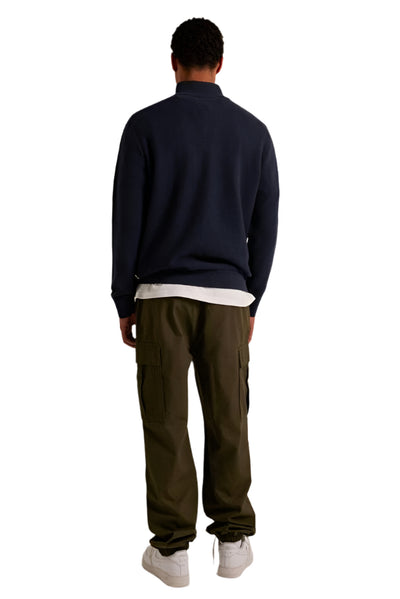 Quarter-zip knit pullover sweater with waffle texture 