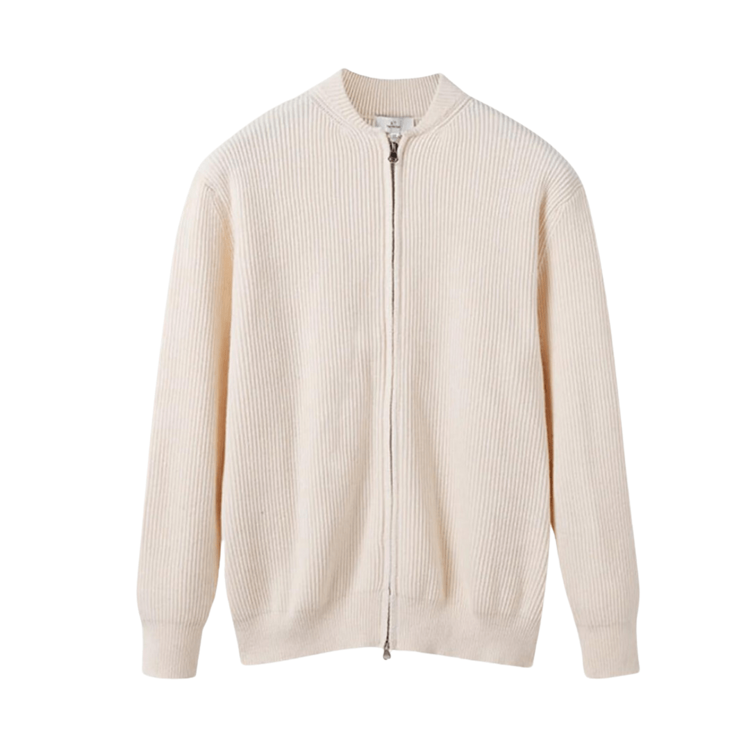 Men’s ribbed zip-front knit gilet with a relaxed silhouette