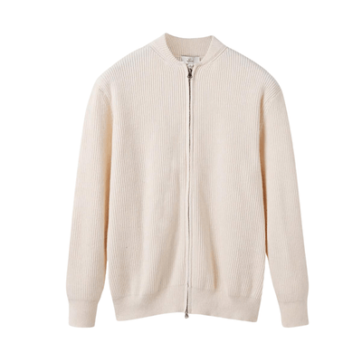 Men’s ribbed zip-front knit gilet with a relaxed silhouette