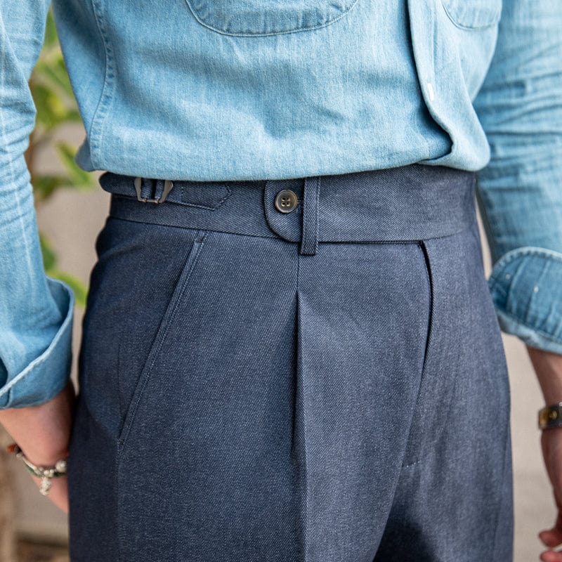 Tailored pleated dress trousers with high waist and cuffed hem