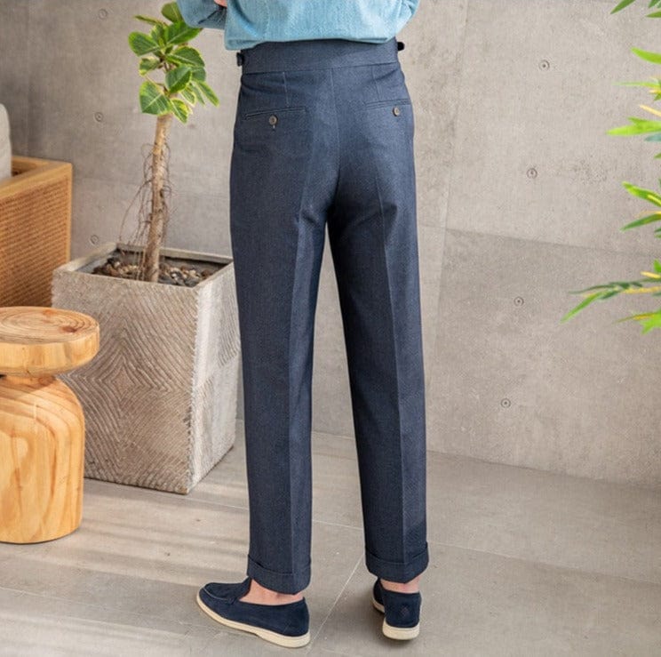 Tailored pleated dress trousers with high waist and cuffed hem