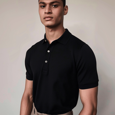 Men’s knit polo shirt with short sleeves and tailored collar