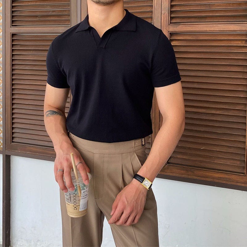 Men’s short-sleeve polo shirt with contrast collar and cuffs