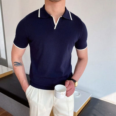 Men’s short-sleeve polo shirt with contrast collar and cuffs