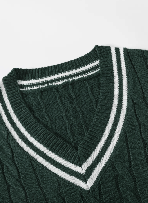Men’s V-neck sweater with ribbed knit and contrast striped trim